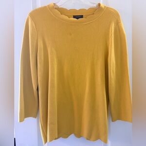 Halogen Mustard Yellow Scallop Neck Lightweight Sweater, Large
